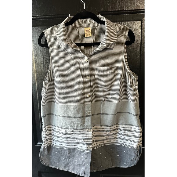 Faded Glory Tops - Faded Glory 100 % Cotton Sleeveless‎ Striped Button Up Shirt Size L